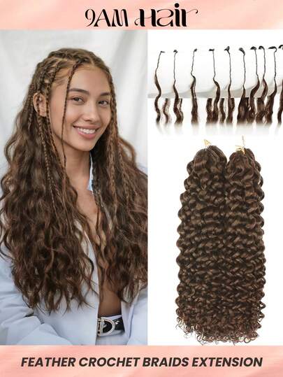 1 PC Water Wave #4 Brown Crochet Human Hair Extensions Knotless Pre-Seperated Feather Human Hair Black 18-24 Inch 100G