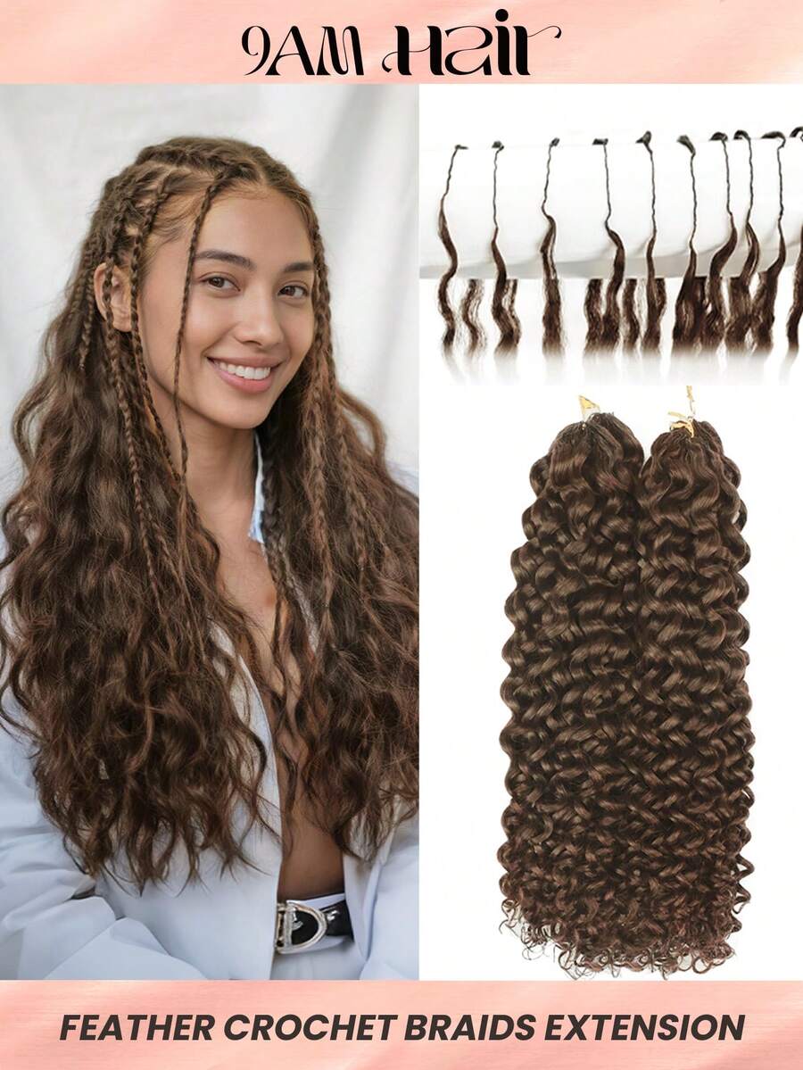 1 PC Water Wave #4 Brown Crochet Human Hair Extensions Knotless Pre-Splited Feather Human Hair Black 18-24 Inch 100G - S4 - Xem 1