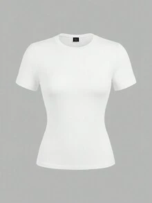 SHEIN EZwear 2pcs/Set Casual Minimalist Basic Round Neck Short Sleeve Undershirt, Pink & White, Spring/Summer - Multicolor - View 10