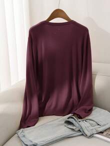 CosyJoli Cárdigan de manga larga con botones y unicolor, informal y holgado, para mujer de talla grande en otoño/invierno - Rojo violeta - Ver 2