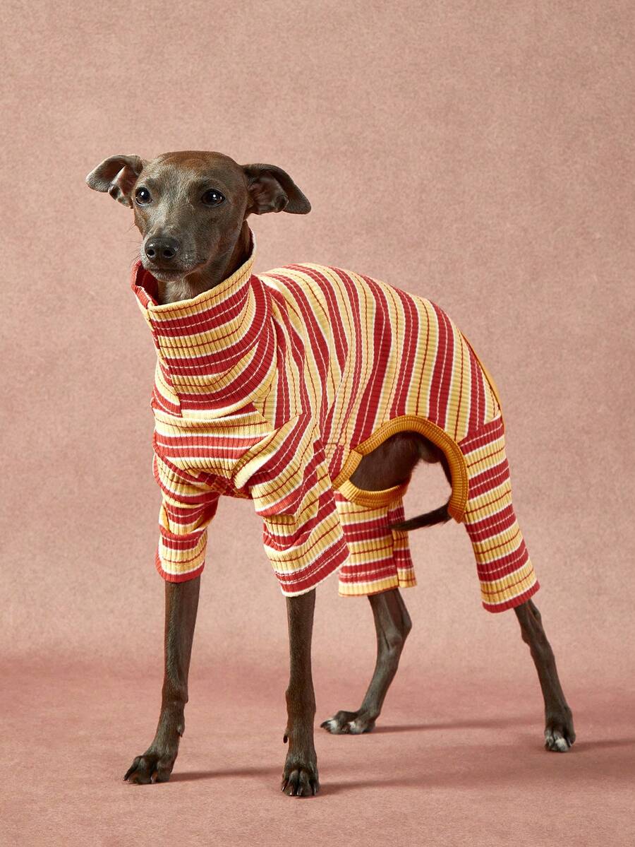 1pc Pet Autumn/Winter Fashion Classic Retro Warm And Elastic Comfortable Dog High Collar Jumpsuit - Multicolor - View 1
