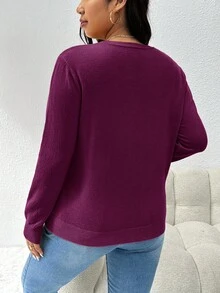CosyJoli Cárdigan informal de manga larga con botones de unicolor para mujer de talla grande en otoño/invierno - Rojo violeta - Ver 11