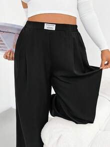 Shapeblank Pantaloni neri a vita elastica, larghi e comodi, casual e versatili, adatti per l'autunno/inverno, per look casual e da strada, stile "old money" per donne taglie forti - nero - Visualizzare 7