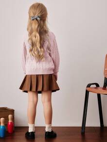 PrepCrw Young Girls' Collegiate Style Bear Embroidery Patch Front Knit Cardigan - Dusty Pink - View 2