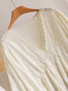 CosyJoli Áo thun Jacquard cỡ lớn cho nữ Áo cánh ren màu mơ dễ thương Áo thun mùa thu cỡ lớn đáng yêu - Màu be - Xem 5