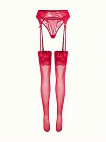 Bonmuse Bộ đồ lót ren hoa gợi cảm dành cho nữ - Đỏ - Xem 6
