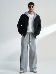 Airaco Pantalones de chándal casuales rectos y sueltos con cintura elástica y cordón para hombres de unicolor - Gris - Ver 4