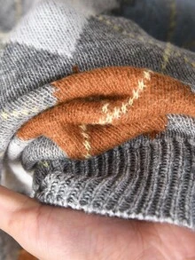 CosyJoli Plus Size Women Argyle Pattern Crew Neck Long Sleeve Casual Loose Knit Sweater, Autumn/Winter - Multicolor - View 7