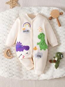Tutina per neonati e bambini piccoli con simpatico motivo a dinosauro, realizzata in tessuto morbido e confortevole, adatta per l'abbigliamento casual dei bambini - Albicocca - Visualizzare 1
