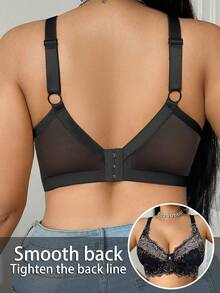 DesireSculpt Plus Size Women Floral Lace Underwire Push Up Bra - Black - View 2