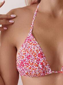 Swim Mod Ladies' Summer Beach Ditsy Floral Halter Strap Sexy Bikini Set, Random Pattern - Multicolor - View 5