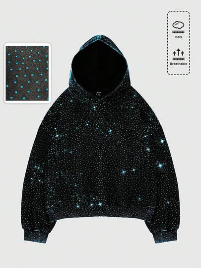 Street Life هودي فضفاض مطبوع بنقشة الماس مقصر للرجال، ملابس الشارع