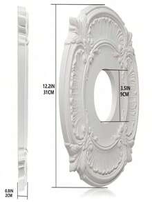 1件装 PU 材质吸顶灯饰盘/吊扇盖板/装饰板，适用于家用灯具装饰，外径 12 英寸，内径 3.5 英寸（白色）