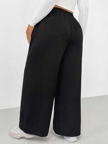 Shapeblank Pantaloni neri a vita elastica, larghi e comodi, casual e versatili, adatti per l'autunno/inverno, per look casual e da strada, stile "old money" per donne taglie forti - nero - Visualizzare 3