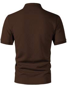 OTTIMOZO Camisa polo de manga corta con textura de unicolor minimalista para uso diario para hombres - Marrón - Ver 2