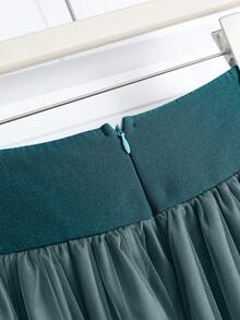 GlowEve 女士优雅网眼拼布纽扣装饰休闲通勤裙