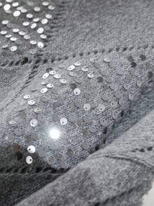 CosyJoli 大码女式休闲亮片菱形针织落肩宽松套头衫，秋冬亮片套头衫灰色亮片毛衣闪亮灰色毛衣灰色套头衫女式亮片毛衣女式毛衣灰色亮片毛衣