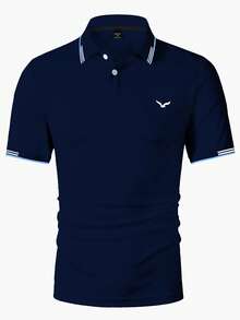 Manfinity Mode 男士休闲通勤印花短袖Polo衫 - 寶藍色 - 查看 5