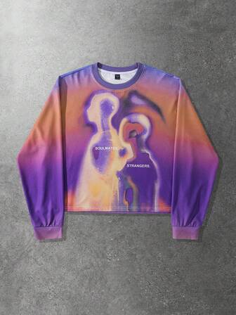 Street Life Camiseta de manga larga holgada y corta con estampado gráfico retro para hombre