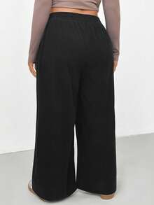 Shapeblank Quần ống rộng màu đen thời trang mùa thu/đông rộng rãi thoải mái hàng ngày bằng vải nhung kẻ cạp chun co giãn cỡ lớn dành cho nữ, quần mùa đông, quần nữ, trang phục mùa đông - màu đen - Xem 2