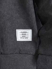 2pcs/Set Young Boy Casual Grey Corduroy & Thermal Lined Hooded Jacket With English Letter Patch And Elastic Waist Pants, Suitable For 4Y-7Y Boys Outdoor, Street Autumn/Winter,Thermal Thermal Lined - Grey - View 4