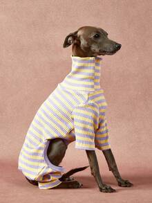 1pc Pet Autumn/Winter Fashion Classic Retro Warm And Elastic Comfortable Dog High Collar Jumpsuit