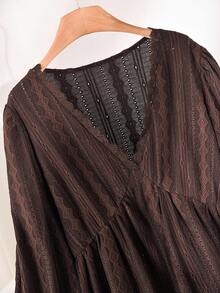 CosyJoli 女式加大码 V 领长袖收腰纹理棕色长袖 T 恤，休闲百搭日常穿着