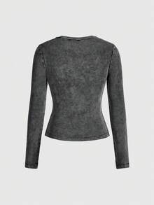 ROMWE Grunge Punk Punk Style Cyber Rune Thorn Butterfly Bat Print Women Tight Fit T-Shirt - Black - View 2