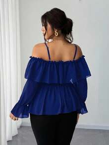 Elenzga Blusa sexy de hombros descubiertos y espalda descubierta de talla grande - azul real - Ver 7