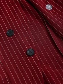 Sweetra 初秋新款韩版套装，棕色条纹设计，V领，收腰，修身时尚女装套装 - 酒紅色 - 查看 5