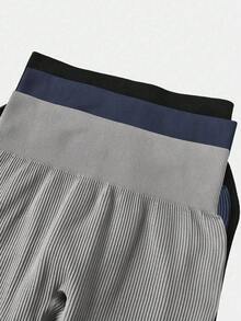 SHEIN 3 条装罗纹无缝紧身裤，适合青少年女孩 - 不透视高腰收腹瑜伽裤，适合健身、运动、跑步、骑行、瑜伽、泡菜球运动、休闲 - 彩色 - 查看 8