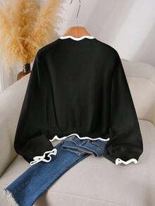 SHEIN Cosyjoi Áo len dệt kim màu khối lượn sóng thanh lịch cỡ lớn dành cho nữ - màu đen - Xem 2