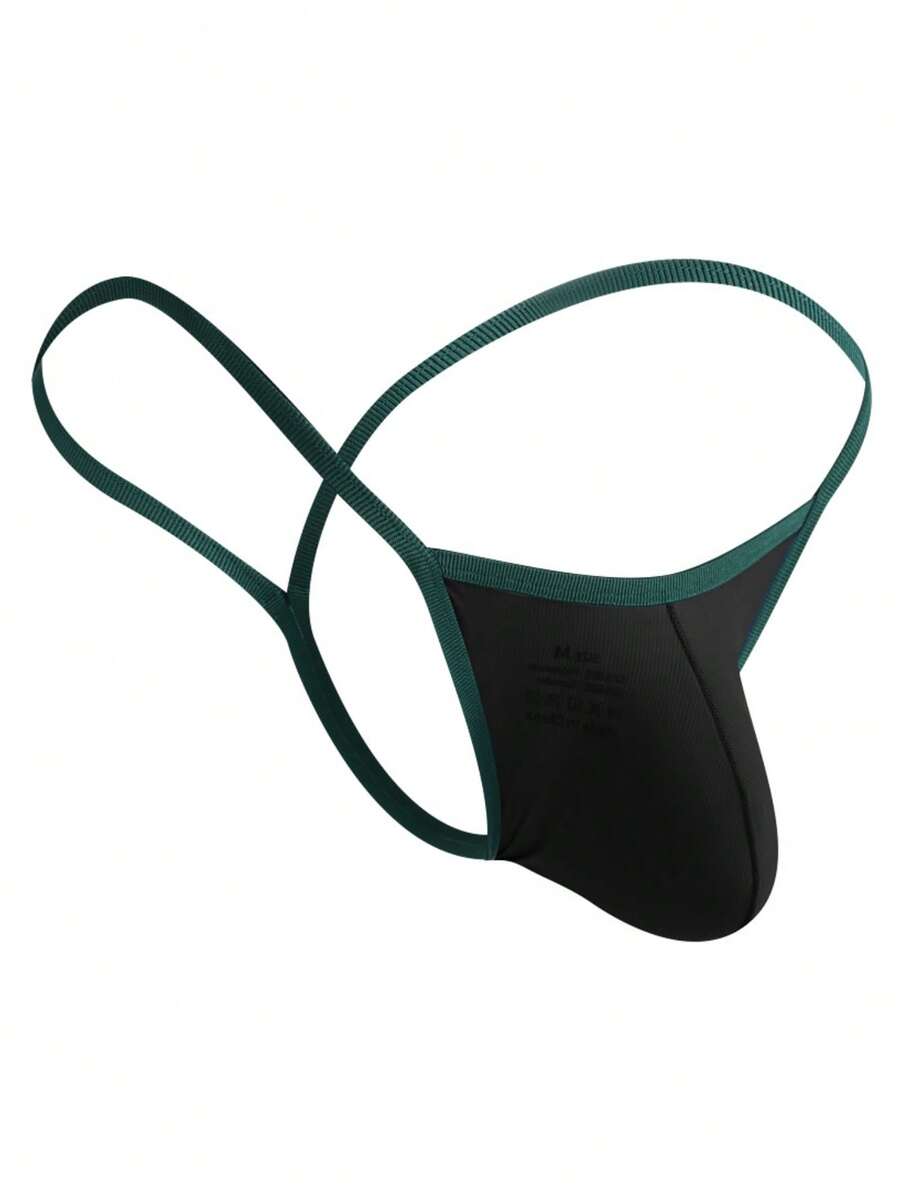 WENEZON Tanga sexy de hombre con bloqueo de color y recorte en la parte trasera - Negro - Ver 1