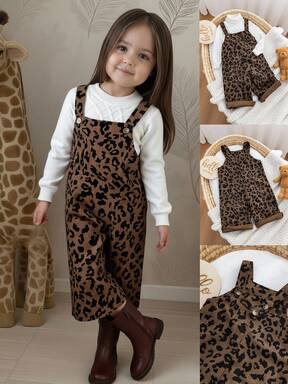SHEIN جمبسوت قطعة واحدة جميلة بطبعة نمر للفتيات الصغيرات والرضع، متعددة الاستخدامات للشارع في فصل الخريف/الشتاء