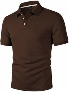 OTTIMOZO Camisa polo de manga corta con textura de unicolor minimalista para uso diario para hombres - Marrón - Ver 6