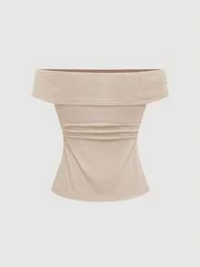 ROMWE Grunge Punk Camiseta de mujer con abertura en el hombro, bajo con estampado de leopardo, estilo subcultura Y2K grunge, versátil y práctica - Caqui - Ver 2