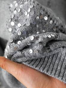 CosyJoli 大码女式休闲亮片菱形针织落肩宽松套头衫，秋冬亮片套头衫灰色亮片毛衣闪亮灰色毛衣灰色套头衫女式亮片毛衣女式毛衣灰色亮片毛衣