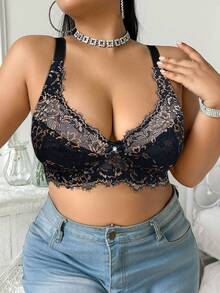 DesireSculpt Plus Size Women Floral Lace Underwire Push Up Bra - Black - View 4