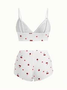 Bonmuse 3件套女士樱桃印花荷叶边内衣文胸和内裤套装 - 彩色 - 查看 8