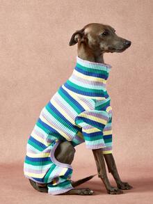 1件宠物秋冬时尚经典复古保暖弹力舒适狗狗高领连体衣 - 彩色 - 查看 2