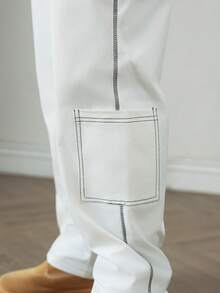 HUEFORM White Woven Fabric Straight Leg Men's Long Pants Business Commuting Style Plain With Zipper Detail - White - View 6