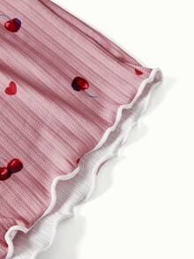 Bonmuse 3件套女士樱桃印花荷叶边内衣文胸和内裤套装 - 彩色 - 查看 10