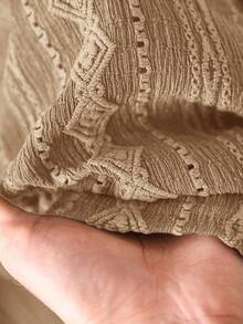 CosyJoli 女士加大码V领长袖收腰纹理棕色长袖T恤，休闲百搭日常穿着 - 卡其色 - 查看 6