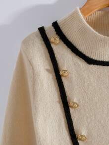 GlowEve 全新欧美时尚混色优雅百搭提花针织毛衣 - 杏色 - 查看 4