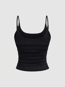 Sweetra 3pcs/Set Women's Sexy Short Casual Commuter Versatile Daily Spaghetti Strap Square Neck Camisole In Apricot, Coffee Brown And Black - Multicolor - View 7