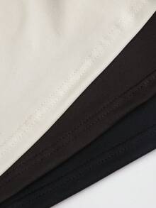 Sweetra 3pcs/Set Women's Sexy Short Casual Commuter Versatile Daily Spaghetti Strap Square Neck Camisole In Apricot, Coffee Brown And Black - Multicolor - View 4