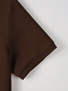 OTTIMOZO Camisa polo de manga corta con textura de unicolor minimalista para uso diario para hombres - Marrón - Ver 5