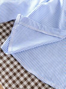 女童秋冬三件套：罗纹圆领无袖上衣（印有英文字母），搭配长袖格子衬衫和蓝色喇叭牛仔裤，适合休闲、旅行和聚会穿着。 - 淺灰色 - 查看 6