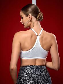 Menodora SHEIN Sport Menodora SHEIN Sport Women's Solid Color Hollow Circle Decor Sports Bra - White - View 3