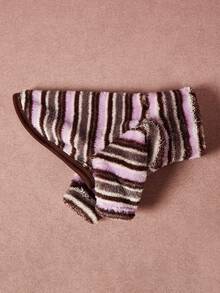 1pc Pet Universal Autumn And Winter Double-Sided Plush Elastic Comfortable Warm Fabric High Neck Fashionable Retro Brown Purple Stripe Pattern Dog Hoodie - Multicolor - View 5
